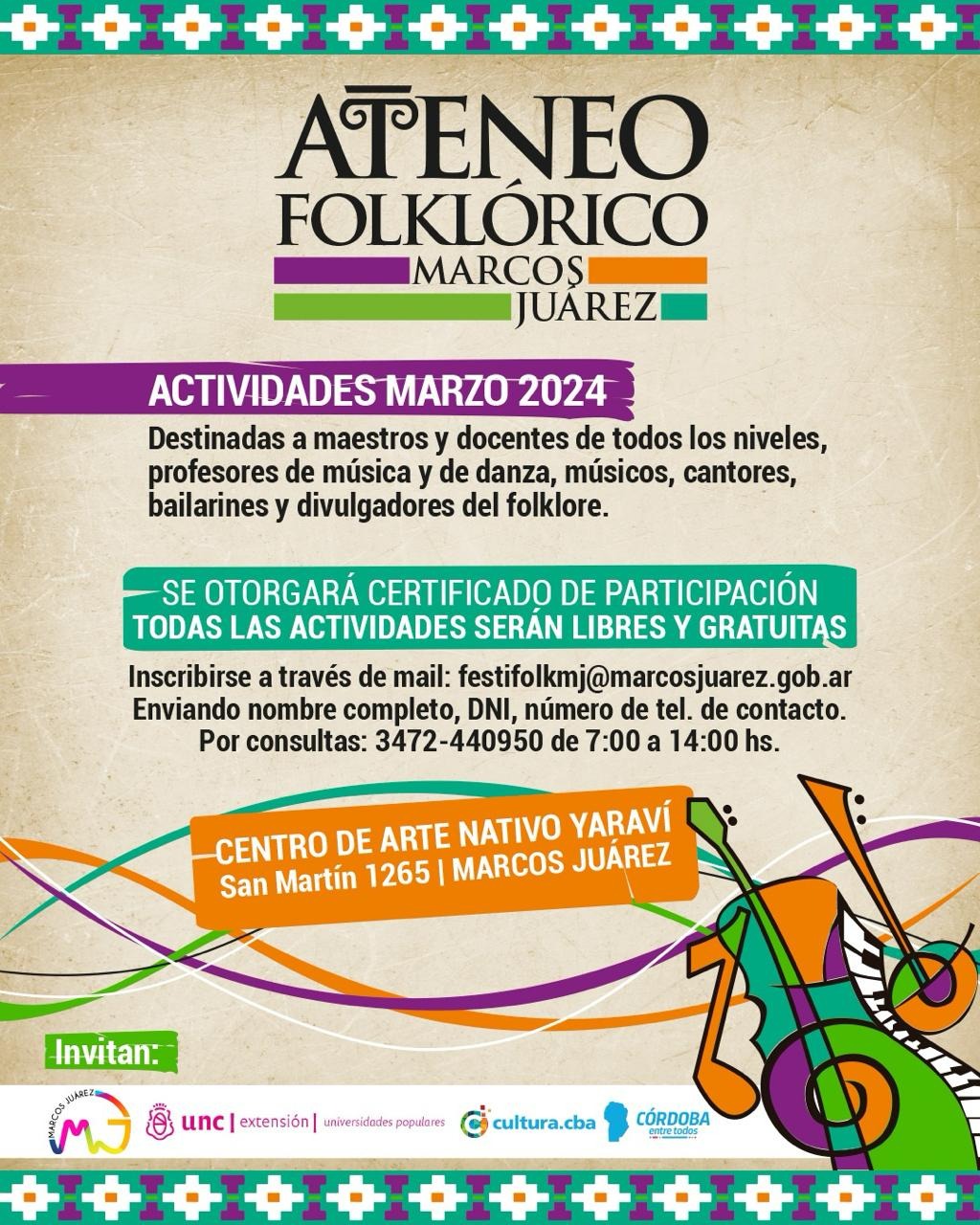 Marcos Juárez será la sede del primer Ateneo Folklórico Provincial a partir del 10 de marzo