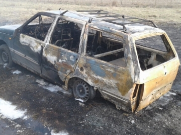 Un auto se incendió por completo, las llamas alcanzaron el pastizal