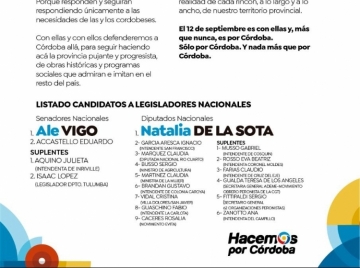 Julieta Aquino es candidata suplente de la lista de Senadores nacionales por Córdoba