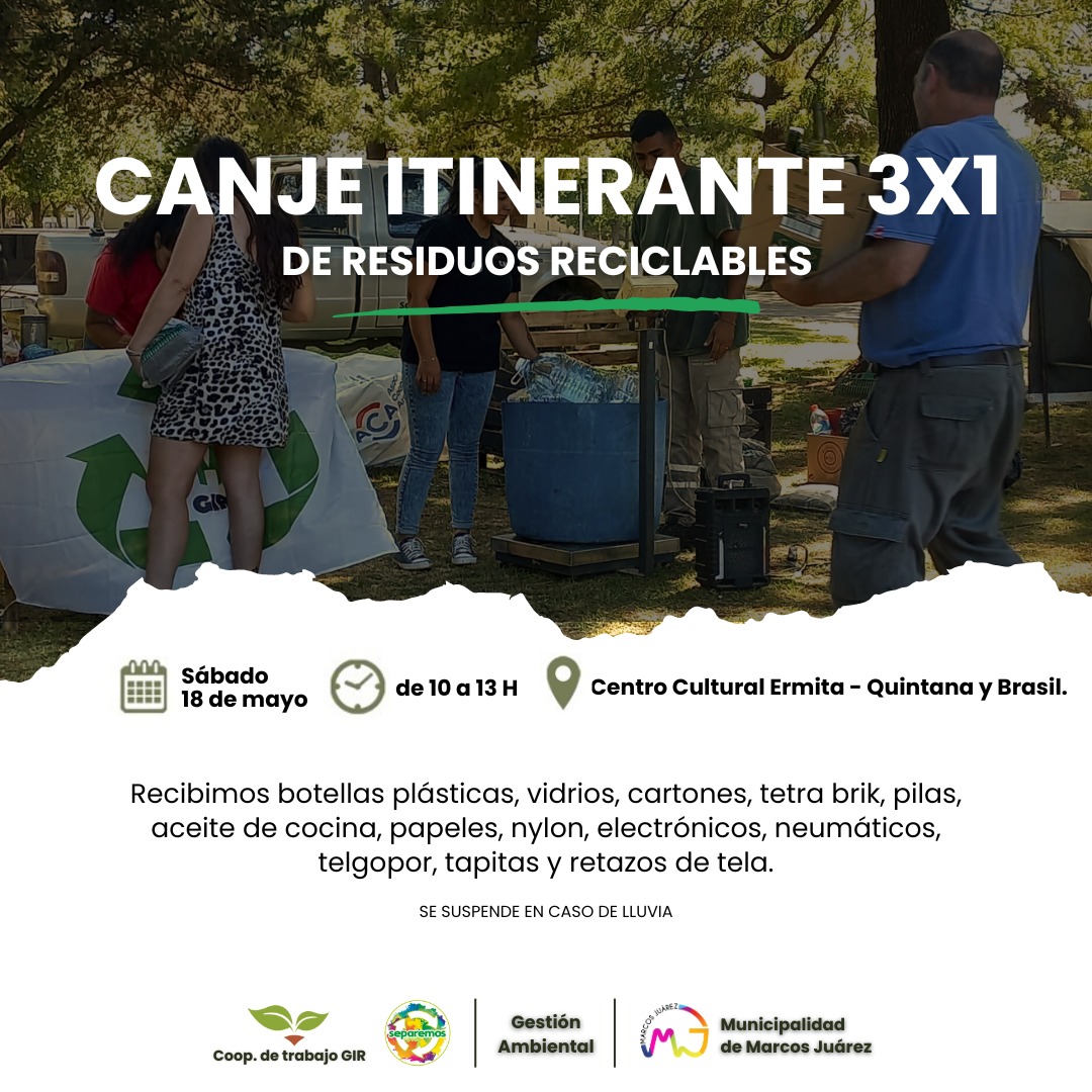 Próximo canje itinerante 3x1 este 18 de mayo 2024