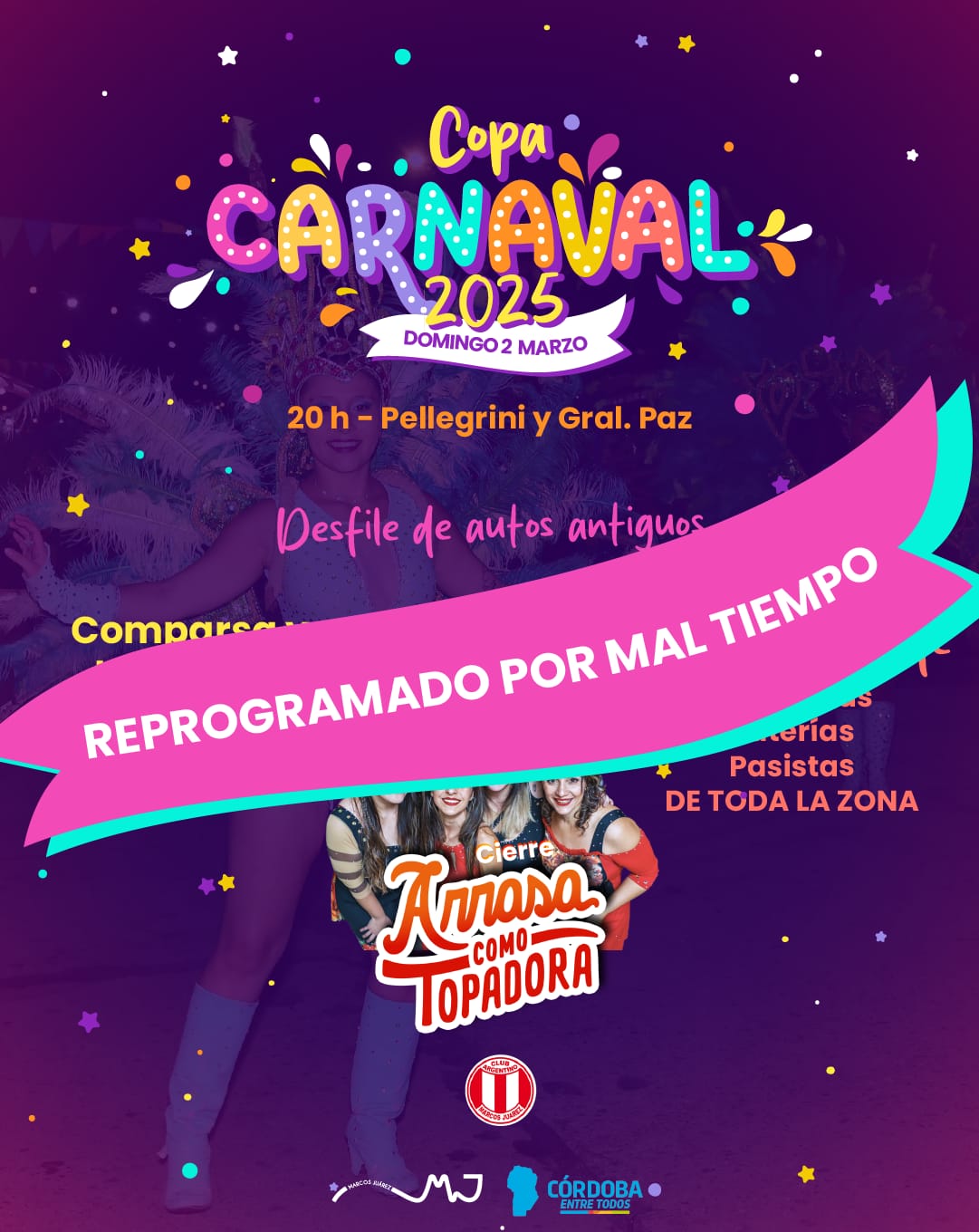 Carnaval 2025 en Marcos Juárez: Reprogramado por mal tiempo