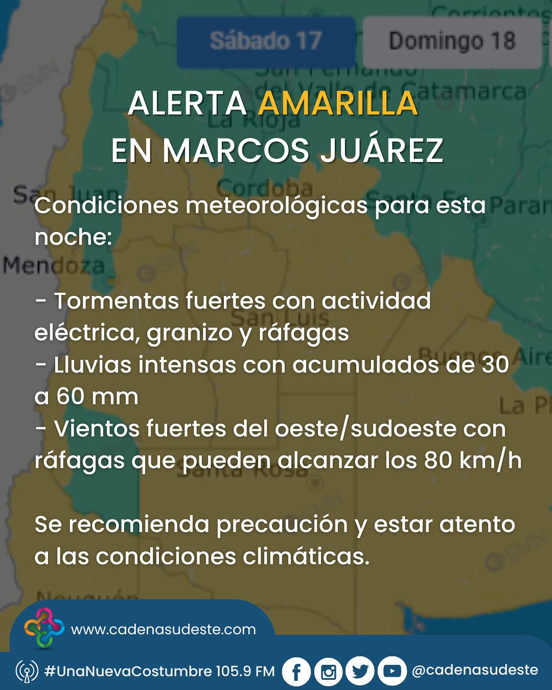 Alerta Meteorológica para esta noche con tormentas y vientos fuertes