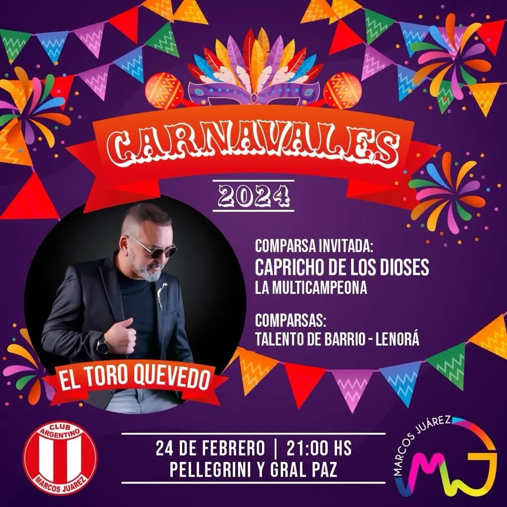 El sábado 24 de febrero serán los Carnavales 2024 en Marcos Juárez
