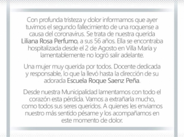 Falleció una roquense a causa del coronavirus
