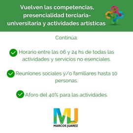 Vuelven las competencias, presencialidad terciaria-universitaria y actividades artísticas