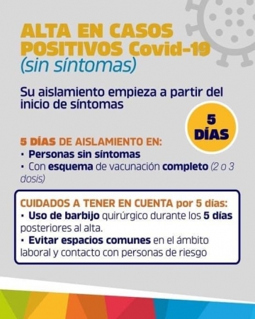 Nuevo protocolo de aislamiento para casos positivos y contactos estrechos