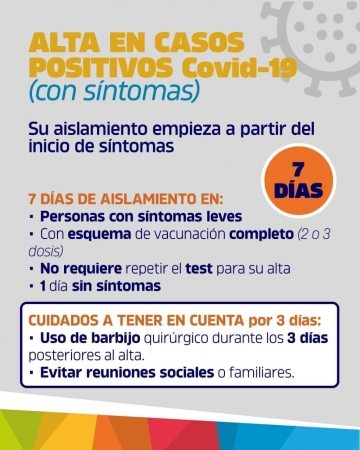Nuevo protocolo de aislamiento para casos positivos y contactos estrechos
