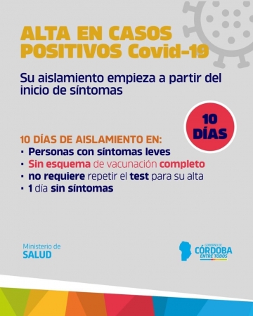 Nuevo protocolo de aislamiento para casos positivos y contactos estrechos