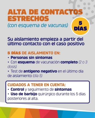 Nuevo protocolo de aislamiento para casos positivos y contactos estrechos
