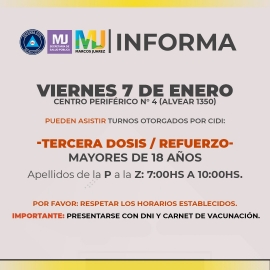 Terceras dosis: martes 04 a viernes 07
