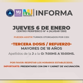 Terceras dosis: martes 04 a viernes 07
