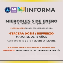 Terceras dosis: martes 04 a viernes 07