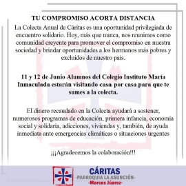 Colecta Anual de Cáritas: 11 y 12 de junio