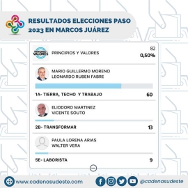 Javier Milei se impuso por 33,18% en las PASO 2023 en Marcos Juárez